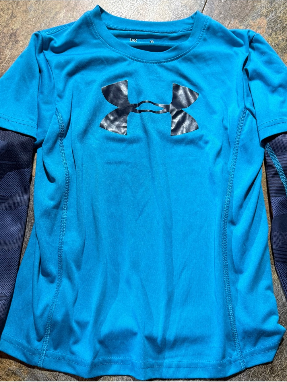 Under Armour Boys Teal Blue Performance Layered-Look Long Sleeve Tee